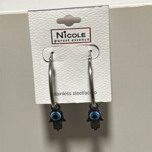 NEW evil eye/Hamsa stainless steel silver tone hoop earrings